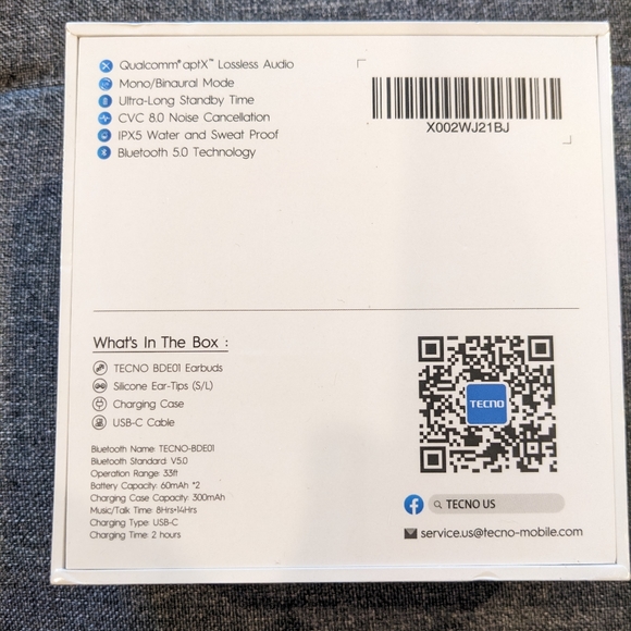 TECNO True Wireless Earbuds with Mic, Bluetooth 5.0 HiFi Stereo CVC 8.0 BDE01 - Picture 2 of 2